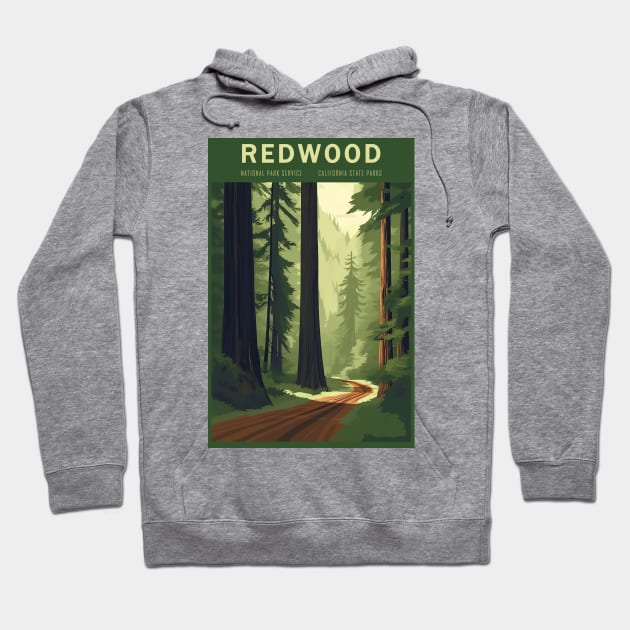 Redwood National Park Vintage Travel Poster Hoodie by GreenMary Design